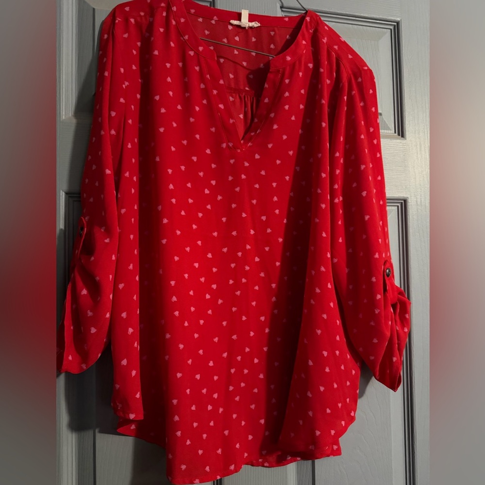Maurices Red Heart Pattern Blouse